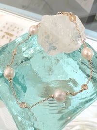 Image 2 of 14k solid gold pearl diamond bracelet 
