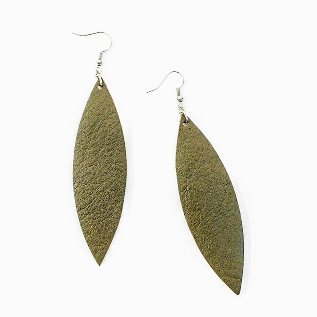 Olive Green Leather Earrings
