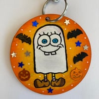 Image 3 of Halloween Spongebob Squarepants ghost inspired hand painted keychain
