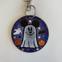 Image 1 of Halloween Mickey Mouse ghost inspired hand painted keychain