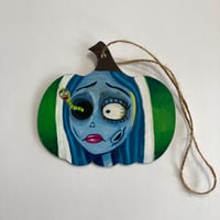 Image 1 of Corpse Bride hand painted wooden pumpkin sign