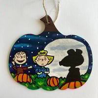 Image 2 of It's the Great Pumpkin Charlie Brown hand painted wooden pumpkin sign