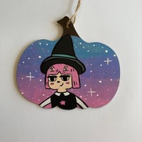 Image 3 of Summer Camp Island Susie inspired Halloween hand painted wooden pumpkin ornament 