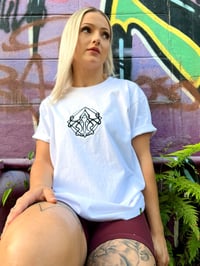 Image 1 of White Embroidered Emblem Tee
