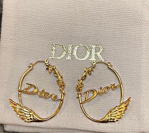 Image of AUTH DIOR Metal Script Gold Hoops