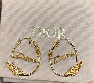 Image of NOW $250 💥 AUTH DIOR Metal Script Gold Hoops