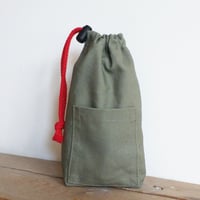 Image 4 of NEW! Canvas Drawstring Pouch Bag for Tools, Pencils & Pens, Phone. Upcycled fabric. Dusty Green 004 