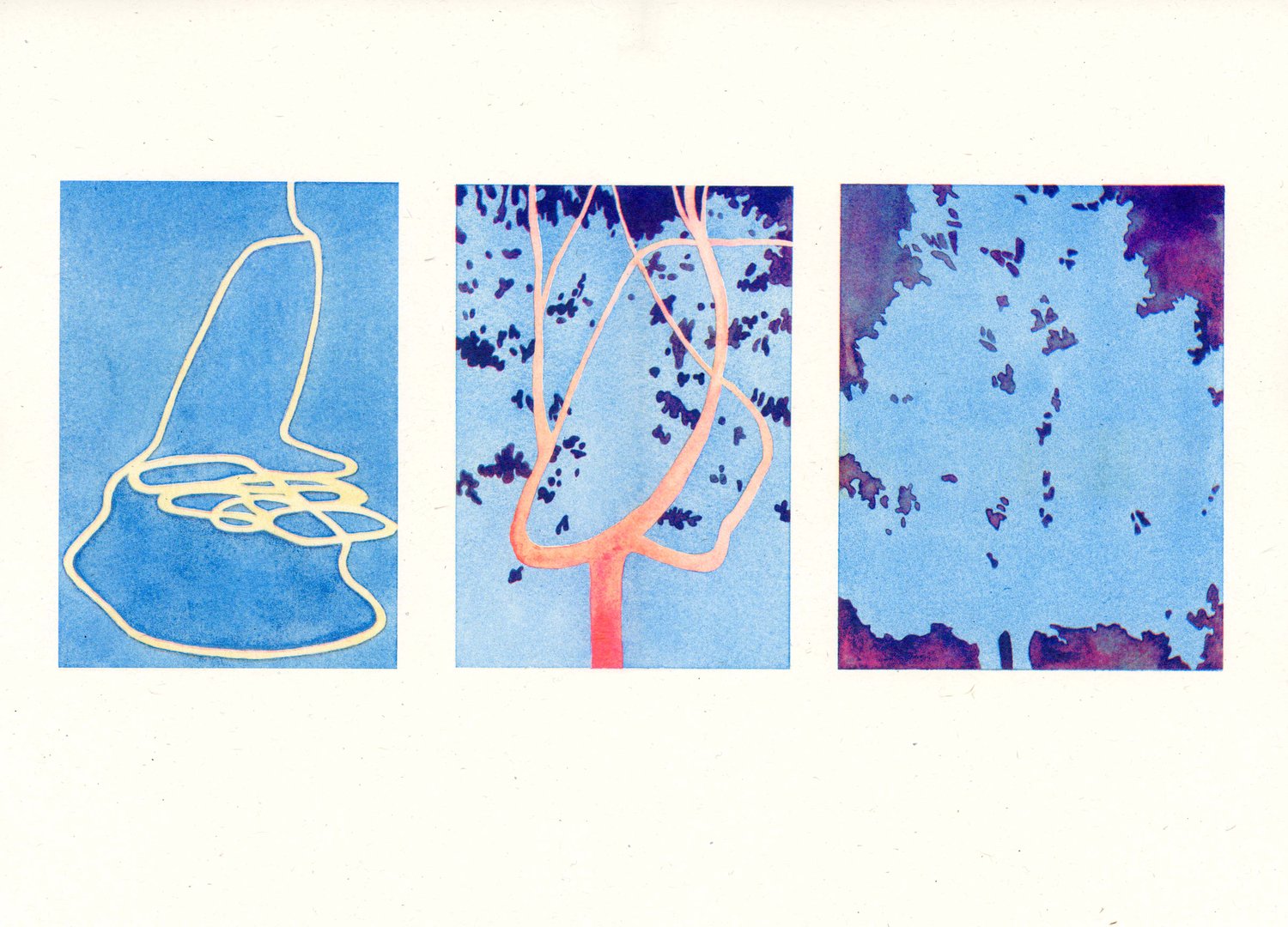 Triptych Variations - Vermilion and Light Blue