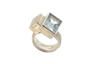 Image 1 of Strata ring,  Aquamarine in silver interlaced with single cube