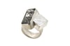 Strata ring, long black tourmaline quartz  in oxidized silver 