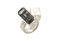 Strata ring, long black tourmaline quartz  in oxidized silver 
