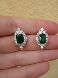 Image 4 of Kate Middleton Princess of Wales Inspired Replikate Emerald and Clear Crystal Stud Earrings