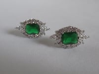 Image 1 of Kate Middleton Princess of Wales Inspired Replikate Emerald and Clear Crystal Stud Earrings