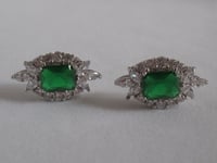 Image 2 of Kate Middleton Princess of Wales Inspired Replikate Emerald and Clear Crystal Stud Earrings