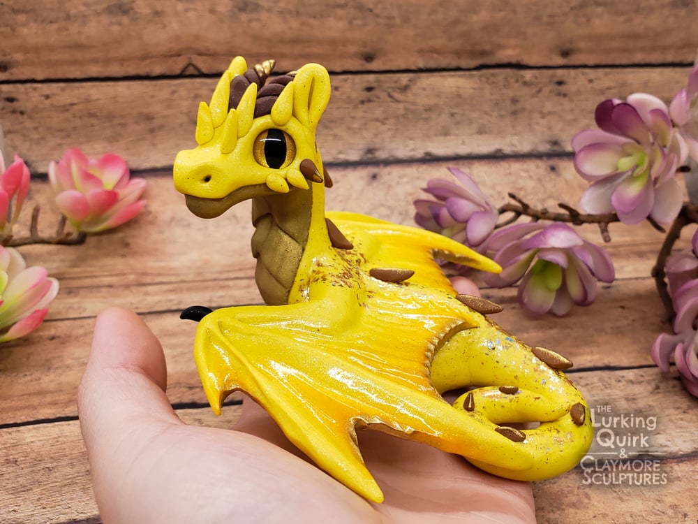 Large Yellow Polymer Clay Dragon