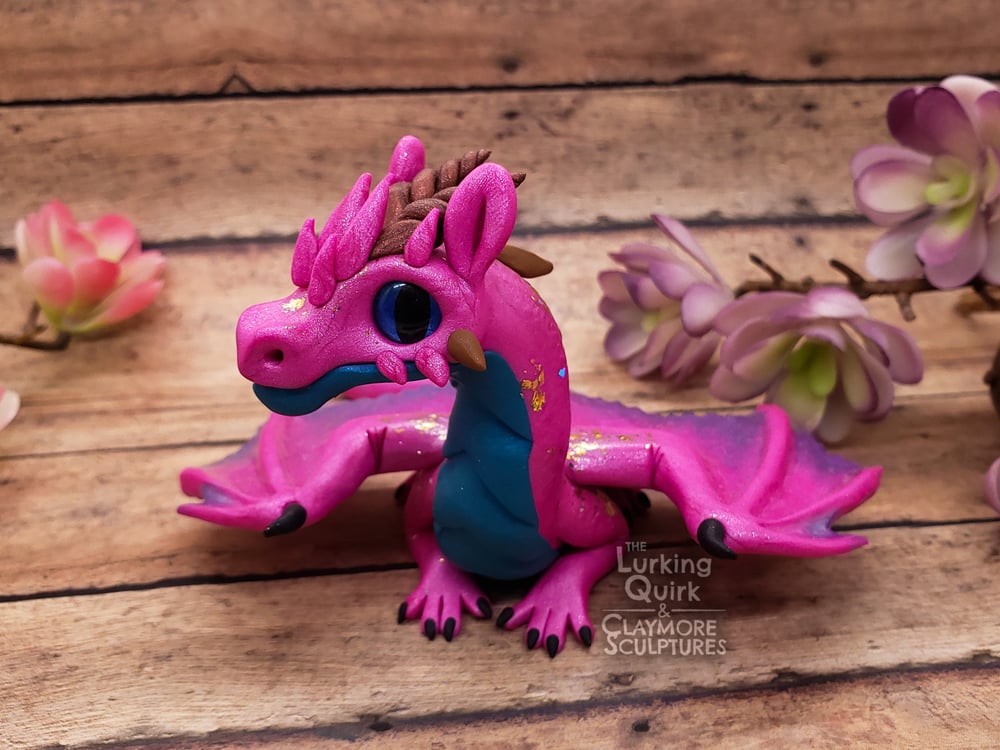 Large Pink Polymer Clay Dragon