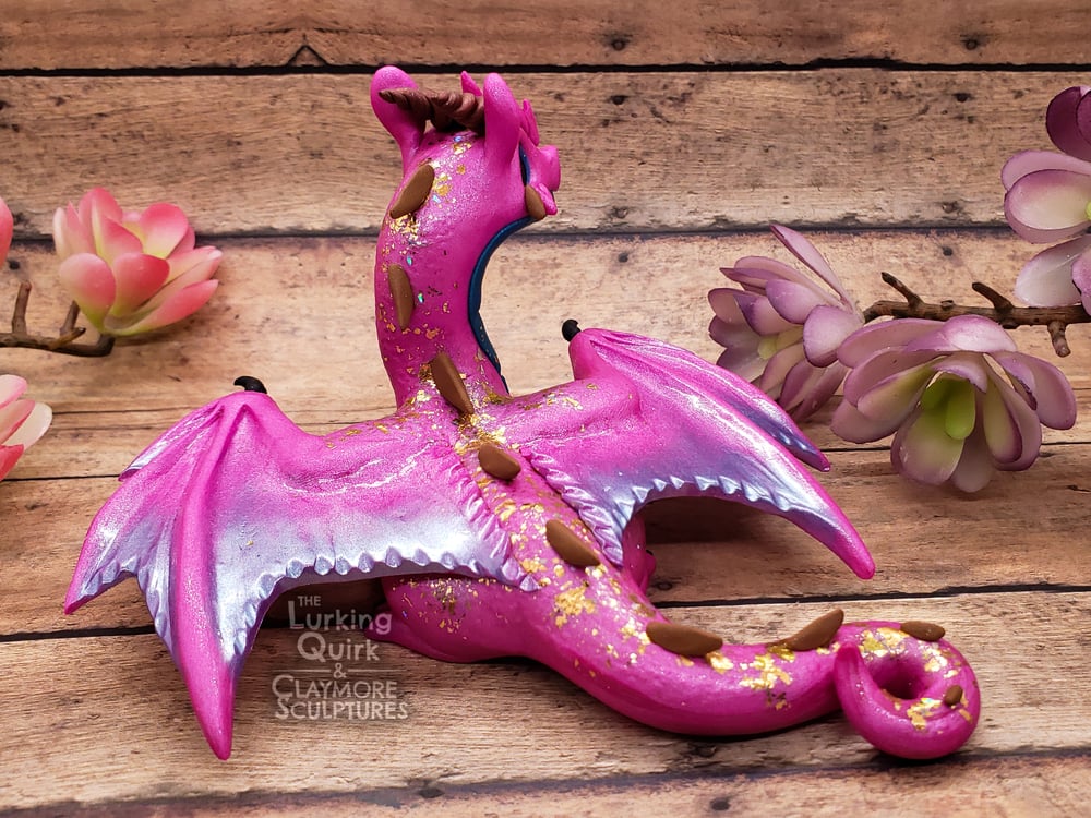 Large Pink Polymer Clay Dragon