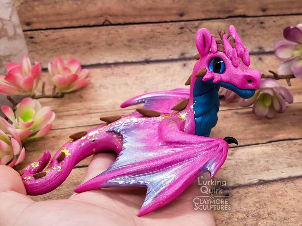 Large Pink Polymer Clay Dragon