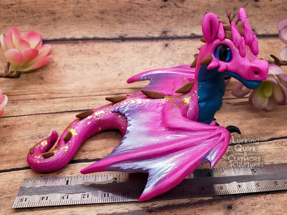 Large Pink Polymer Clay Dragon