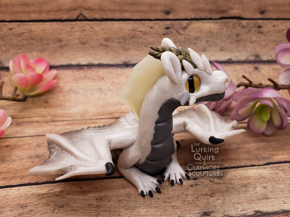 Large White Polymer Clay Dragon