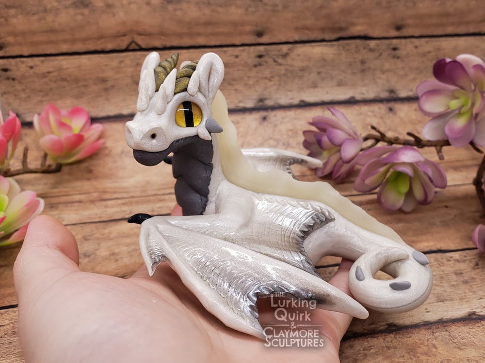 Large White Polymer Clay Dragon