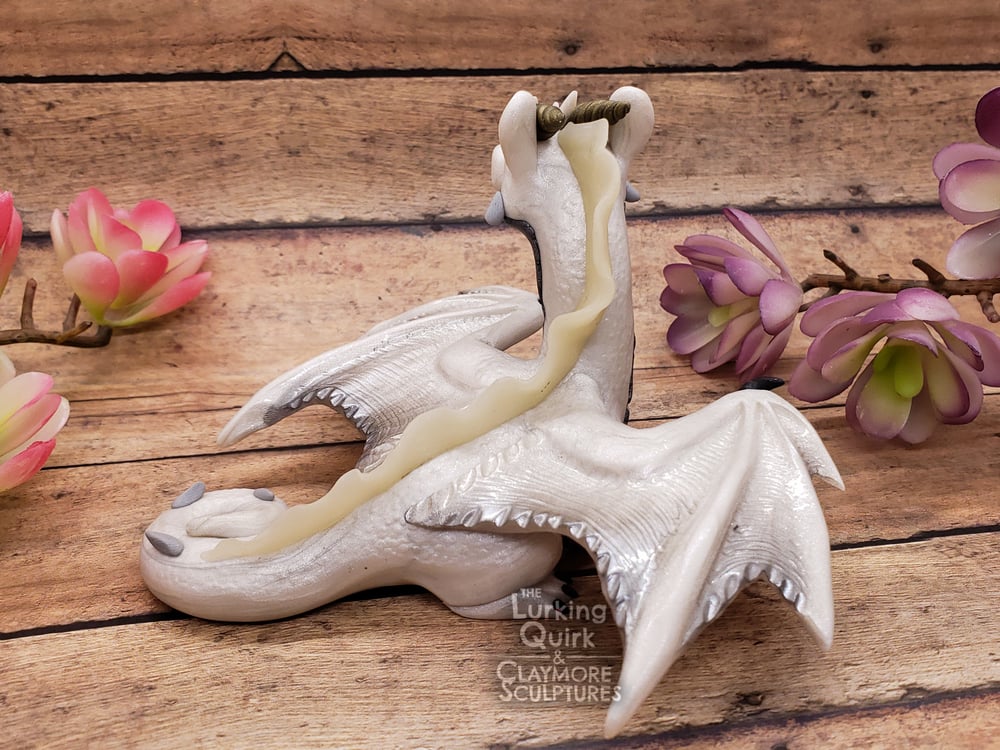 Large White Polymer Clay Dragon