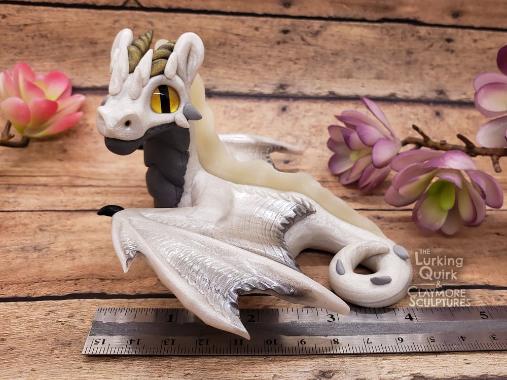 Large White Polymer Clay Dragon