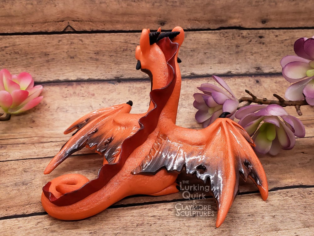 Large Orange Polymer Clay Dragon