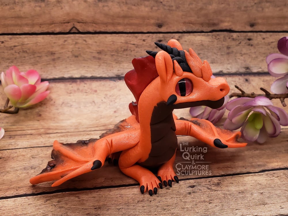 Large Orange Polymer Clay Dragon