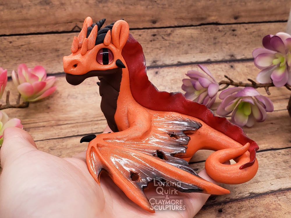 Large Orange Polymer Clay Dragon