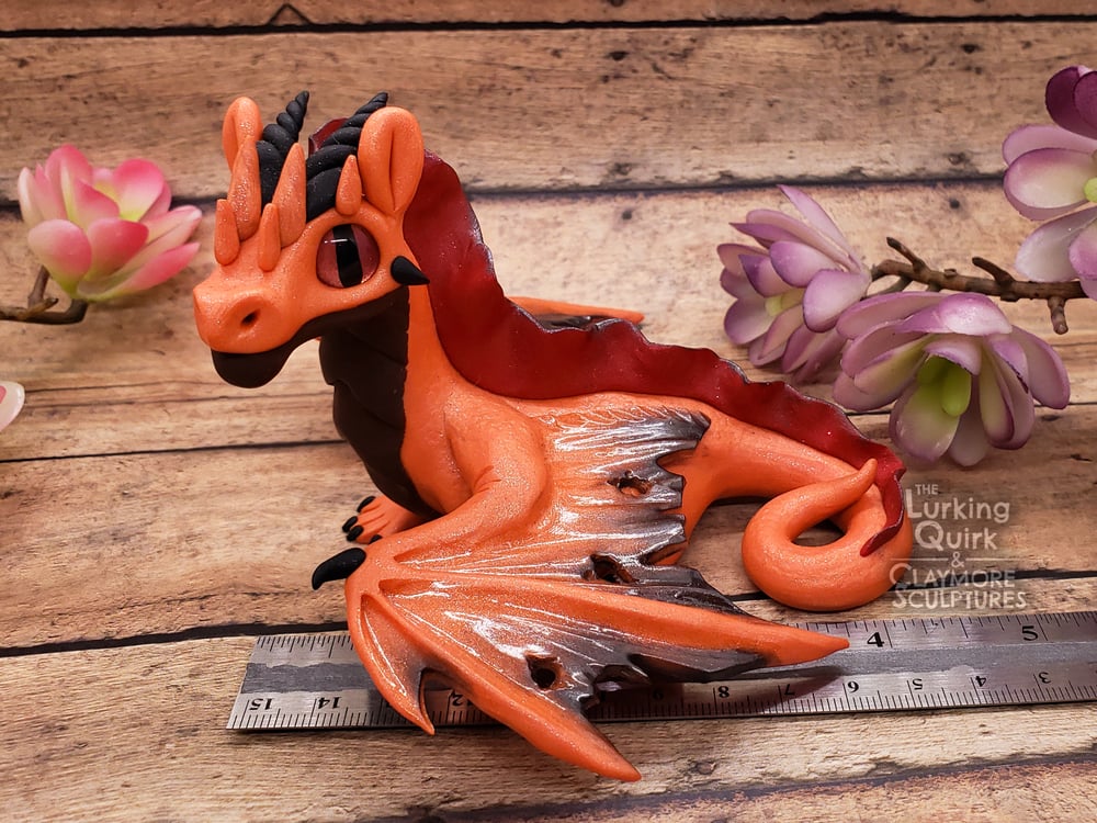 Large Orange Polymer Clay Dragon