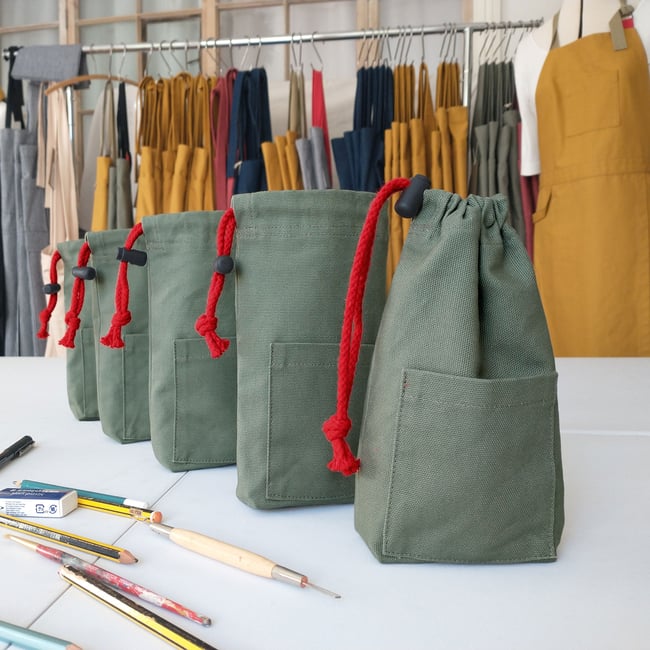NEW! Canvas Drawstring Pouch Bag for Tools, Pencils & Pens, Phone. Upcycled  fabric. Dusty Green 004