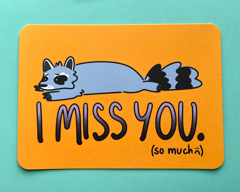 Image of Missing you raccoon card