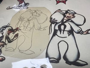 Image of Original 1950’s “Painless Nell” Bowen “US Navy Sailor” Acetate Stencil & “PN” etching