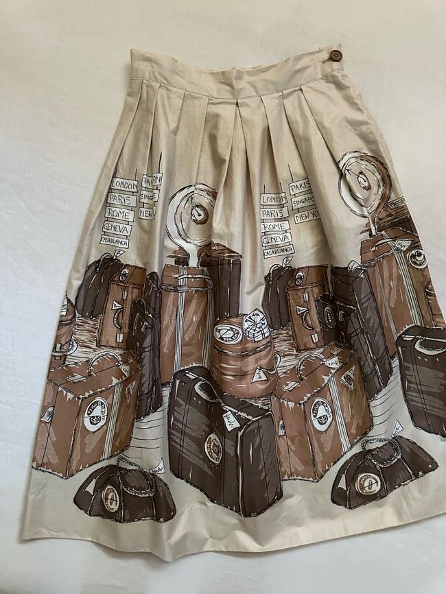 1960s travel luggage souvenir circle skirt 1950s