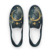 Image 2 of Blue and Gold Celestial Moons Design Women’s Slip-On Canvas Shoes