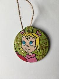Image 2 of The Grinch Cindy Lou Who hand painted wooden Christmas ornament