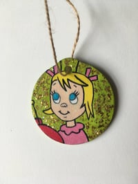 Image 3 of The Grinch Cindy Lou Who hand painted wooden Christmas ornament