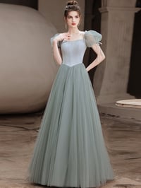 Image 1 of Light Green Tulle Cap Sleeves A-line Party Dress, Green Evening Formal Dress