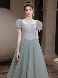 Image 3 of Light Green Tulle Cap Sleeves A-line Party Dress, Green Evening Formal Dress