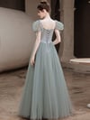 Light Green Tulle Cap Sleeves A-line Party Dress, Green Evening Formal Dress