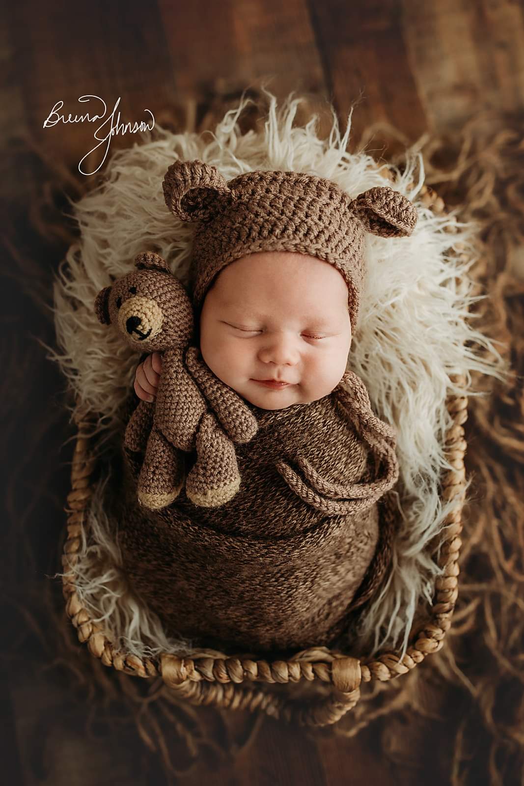 Image of Crochet Teddy Bear Hat Wrap Toy Set of 3 Items Newborn Sessions Photography Prop Bear Toy Set Brown 