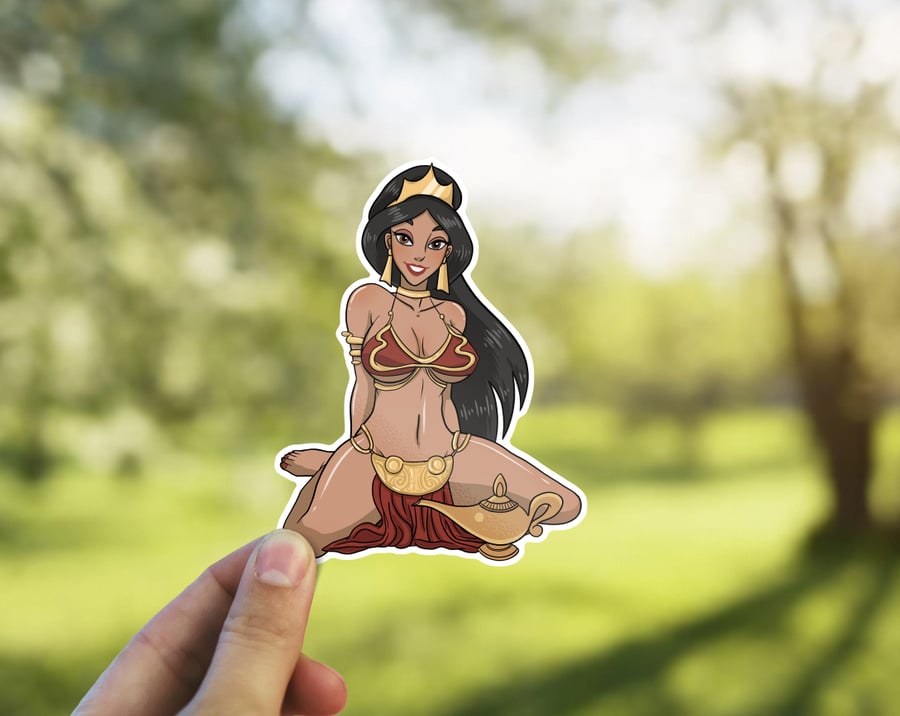 Image of Sexy Jasmine Sticker, Lamp Princess Wearing Leia's Bikini, Arabian Princess Pinup Decal, The Hutt