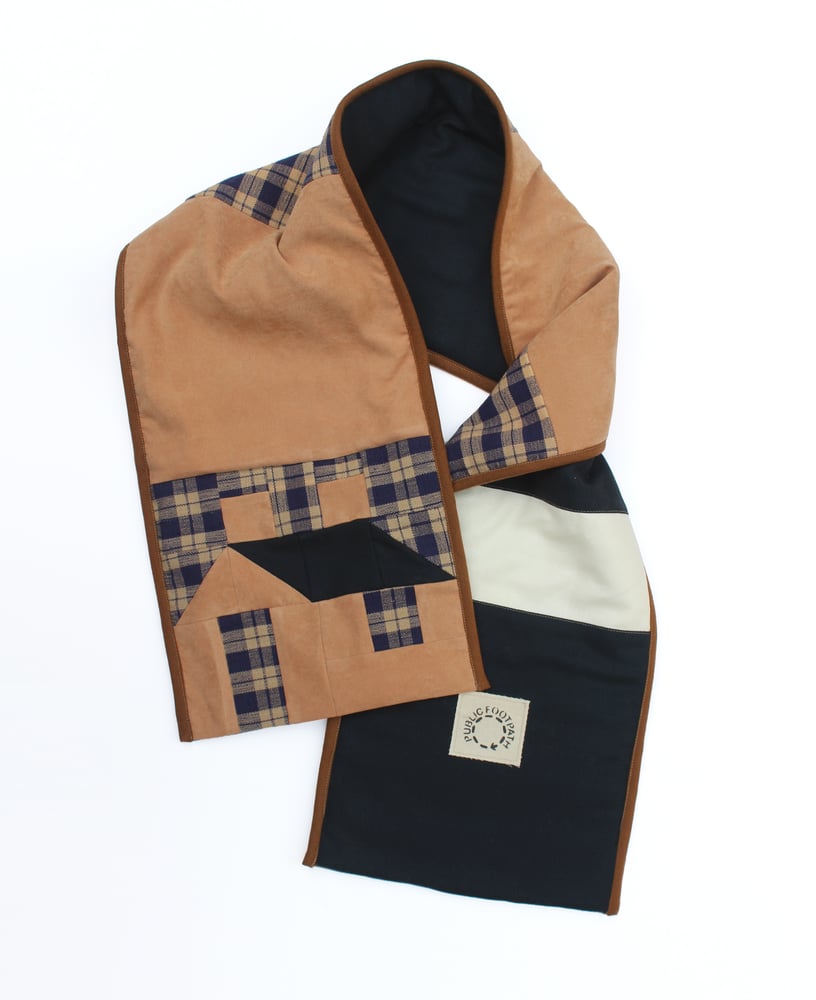 Image of Quilted Patchwork Scarf Caramel Check