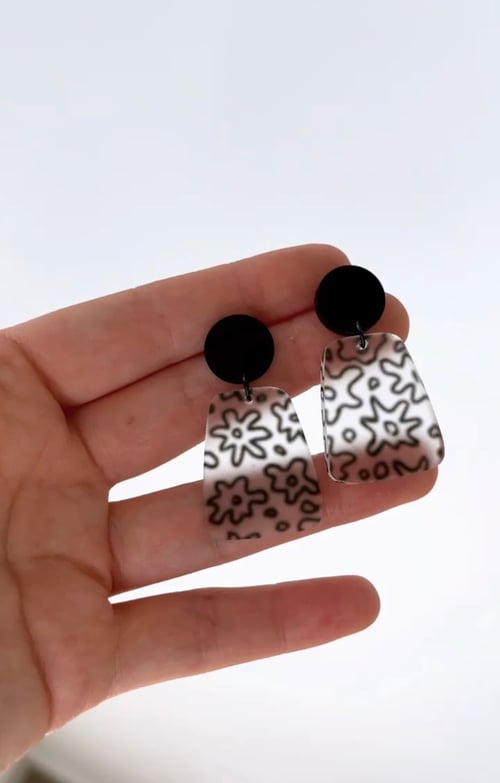 Image of Hand-Painted Monochrome Floral Dangles