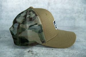 Image of 603 - Green/Camo Trucker Hat - low crown / structured hat 
