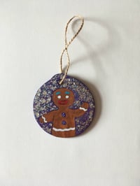 Image 1 of Shrek Gingy hand painted glittery wooden ornament.