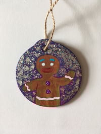 Image 3 of Shrek Gingy hand painted glittery wooden ornament.