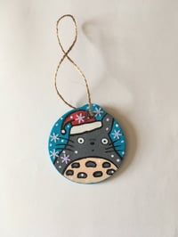 Image 1 of Santa Claus Totoro hand painted wooden Christmas ornament