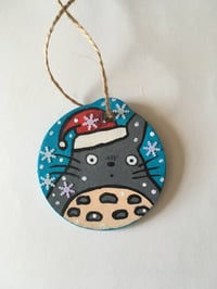 Image 2 of Santa Claus Totoro hand painted wooden Christmas ornament